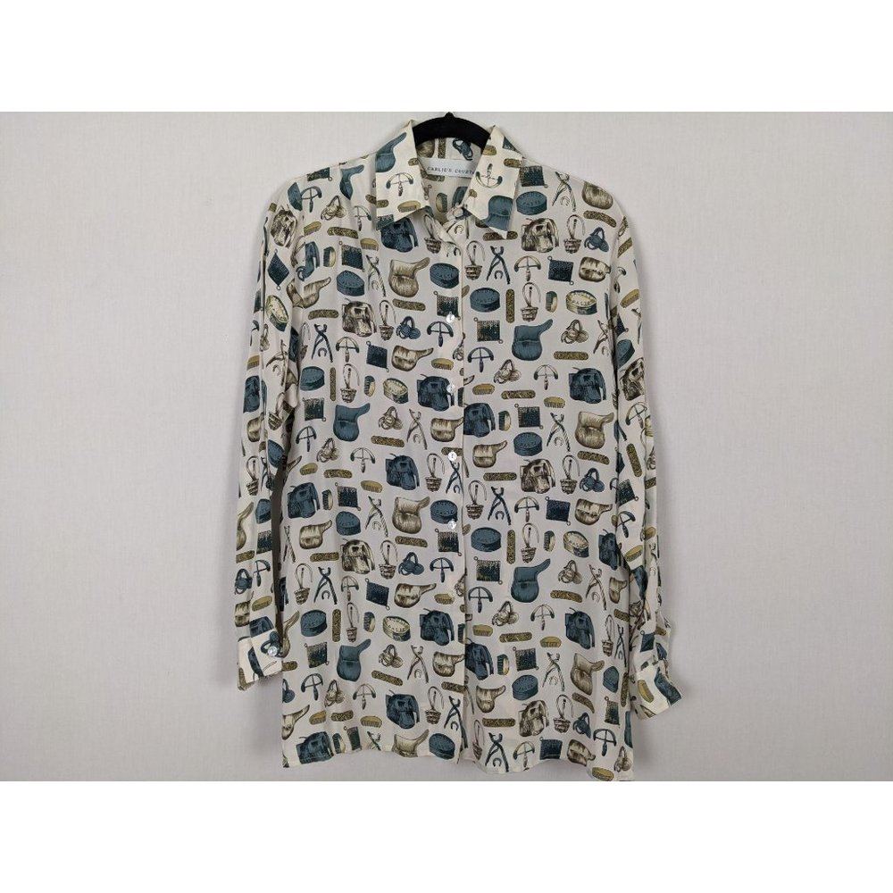 Carlie's Court career equestrian print blouse sz M